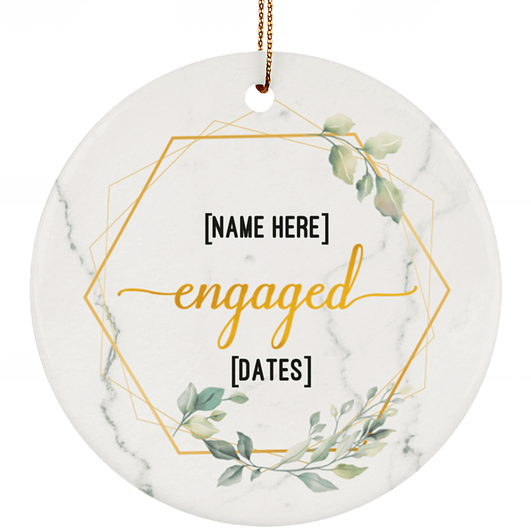 Personalized Couple Engaged Christmas Ornament Keepsake - Circle Porcelain Ceramic Ornament, White, Ceramic Circle Ornament