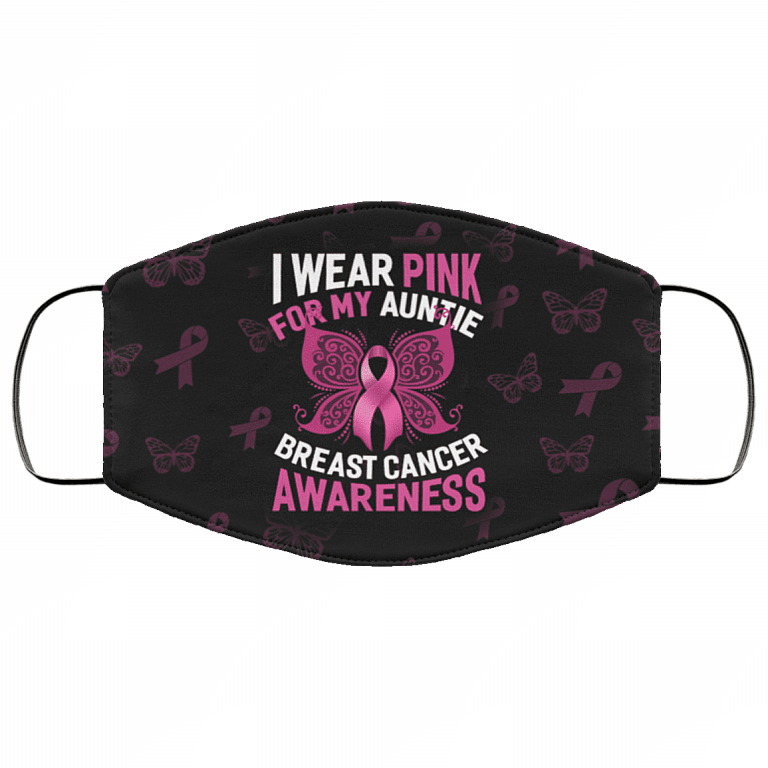 Breast Cancer Awareness Pink Ribbon I Wear Pink for My Auntie Washable Reusable Custom - Printed Cloth Face Mask Cover, Black, Cloth Face Cover – Medium/Large