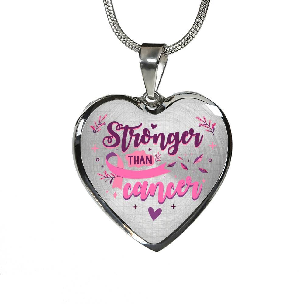 Stronger Than Cancer Heart Pendant Necklace - Necklace For Breast Cancer Awareness - Heart Luxury Necklace (Silver)