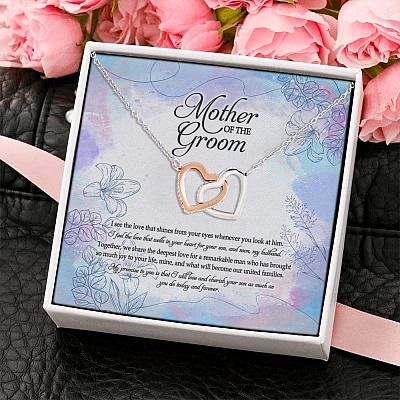 Alternative view of Mother Of The Groom I Promise To You Is That I Will Love Your Son As Much As You Do Interlocking Hearts Necklace