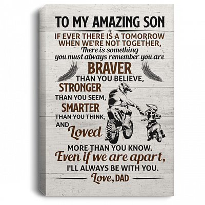 Dad To Amazing Son If We Are Apart I'll Always Be With You Dirt Bike Framed Canvas Prints - Unframed Poster, White, 0.75'' Framed Canvas