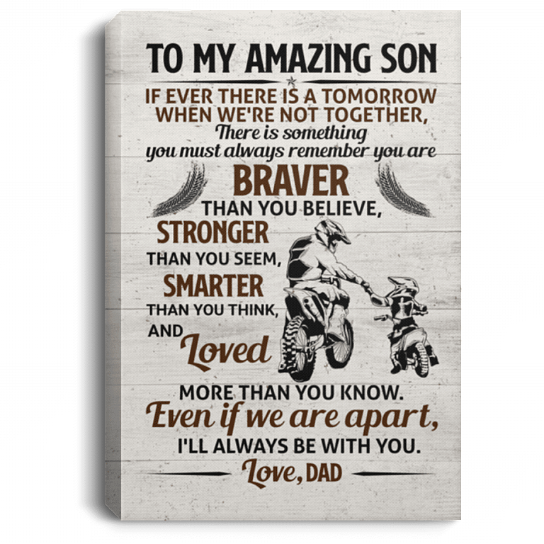 Dad To Amazing Son If We Are Apart I'll Always Be With You Dirt Bike Framed Canvas Prints - Unframed Poster, White, 0.75'' Framed Canvas