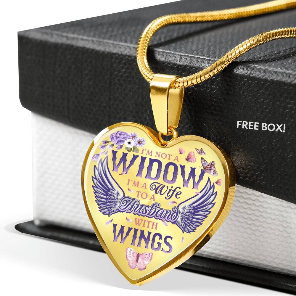 I'm Not A Widow I'm A Wife To A Husband With Wings Heart Pendant Necklace - Memorial Necklace Gift - Heart Luxury Necklace (Gold Plated)