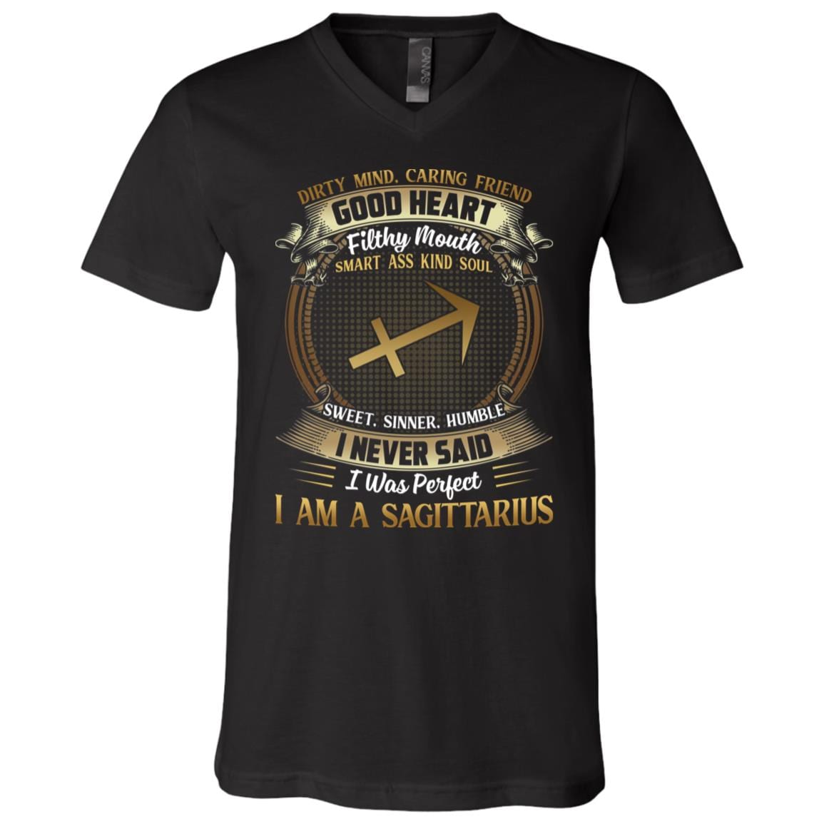 Sagittarius Dirty Mind Caring Friend Good Heart Filthy Mouth I Never Said I'm Perfect Zodiac T-Shirt - V Neck, Black, V-Neck T-Shirt