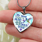 My Mind Still Talks To You But My Soul Know You Are At Peace Hummingbird Luxury Heart Pendant Necklace - Heart Luxury Necklace (Silver)