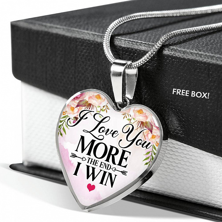 I Love You More The End I Win Heart Pendant Necklace - Heart Luxury Necklace (Silver)