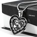 Jack And Sally Heart Pendant Necklace - Skellington Gifts For Couple - Heart Luxury Necklace (Silver)