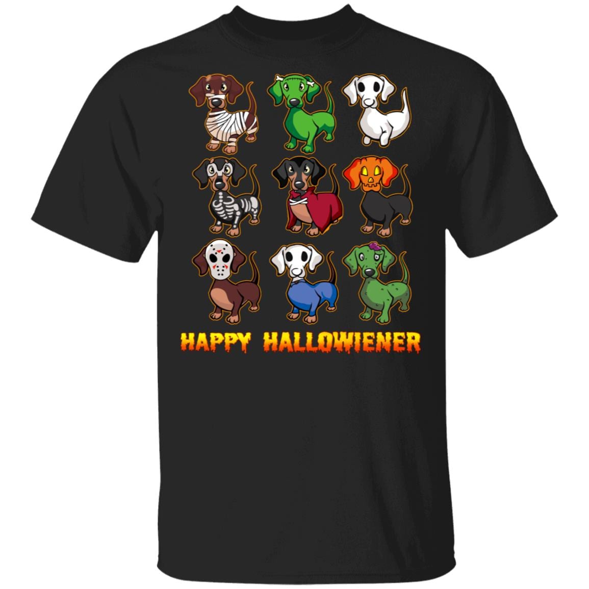 Happy Hallowinener T-Shirt - Funny Halloween Dachshund Shirt, Black, Unisex T-Shirt