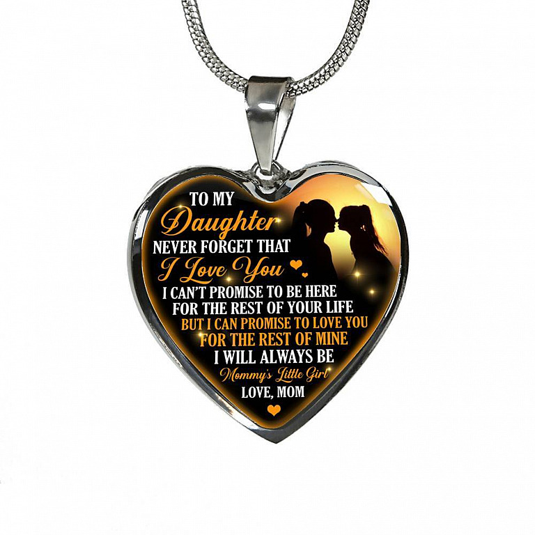 Necklace to My Daughter Never Forget That I Love You I Promise From Mom Heart Pendant Necklace - Heart Luxury Necklace (Silver)