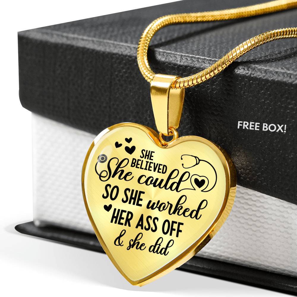 She Believed She Could So She Worked Her Ass Off and She Did Heart Pendant Necklace - Heart Luxury Necklace (Gold Plated) She Believed She Could So She Worked Her Ass Off and She Did Heart Pendant Necklace - Heart Luxury Necklace (Gold Plated)