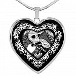 Jack And Sally Heart Pendant Necklace - Skellington Gifts For Couple - Heart Luxury Necklace (Silver)