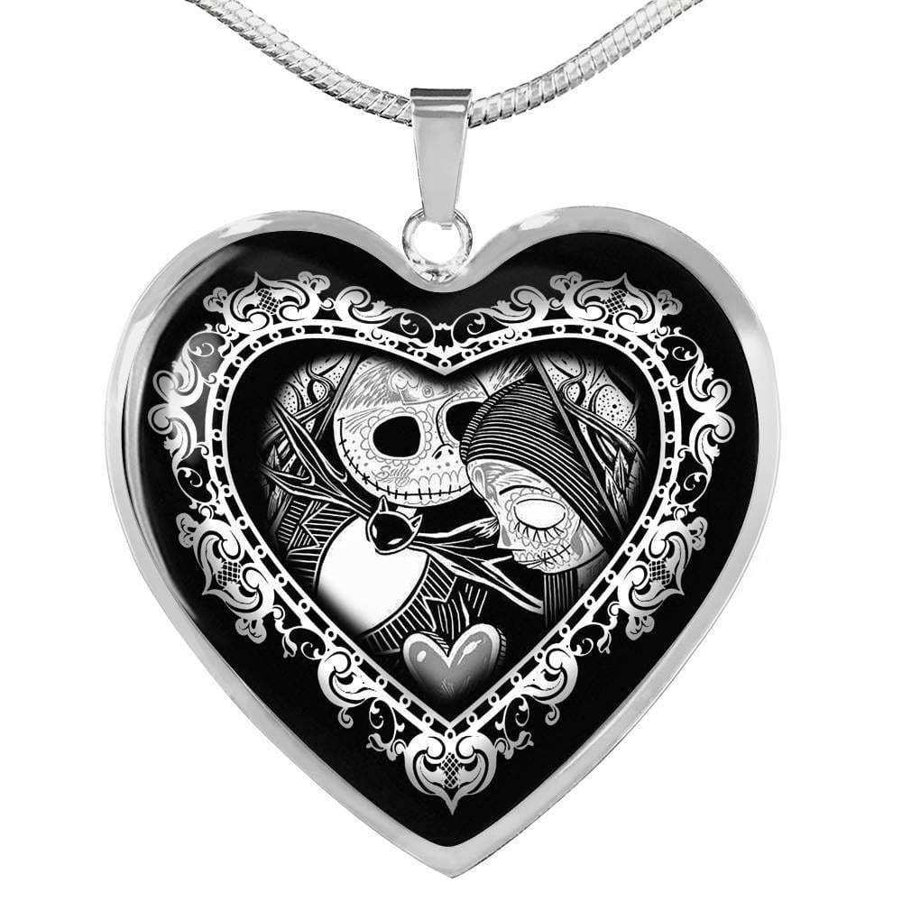 Jack And Sally Heart Pendant Necklace - Skellington Gifts For Couple - Heart Luxury Necklace (Silver) Jack And Sally Heart Pendant Necklace - Skellington Gifts For Couple - Heart Luxury Necklace (Silver)