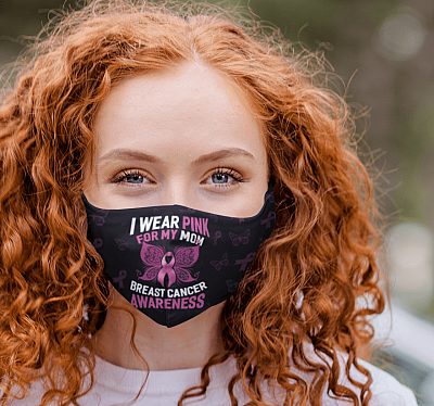 Alternative view of Breast Cancer Awareness Pink Ribbon I Wear Pink for My Mom Washable Reusable Custom - Printed Cloth Face Mask
