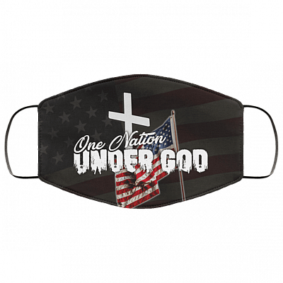 American Flag Cross One Nation Under God Washable Reusable Custom - Printed Cloth Face Mask Cover, White, Cloth Face Cover – Medium/Large