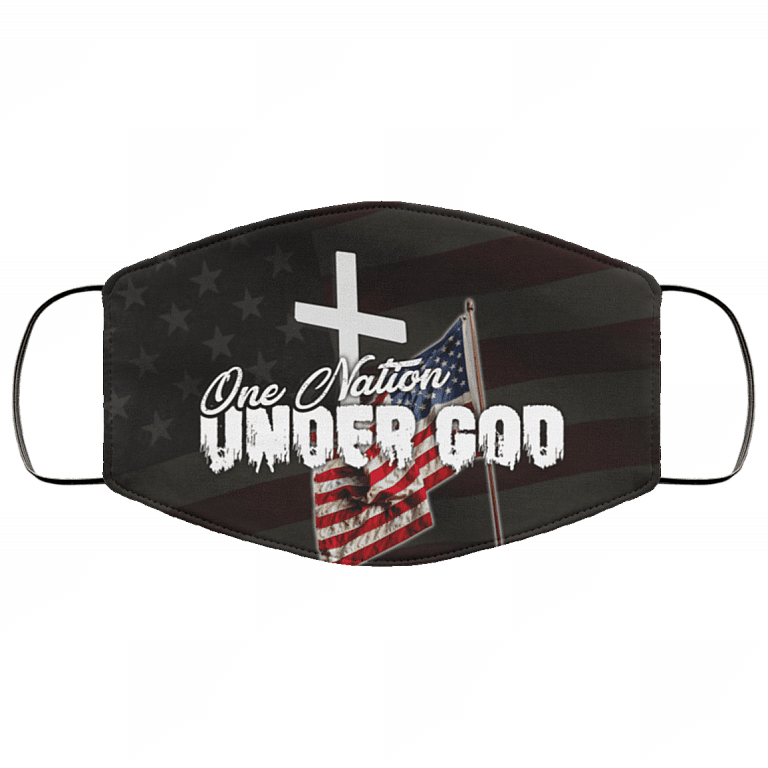 American Flag Cross One Nation Under God Washable Reusable Custom - Printed Cloth Face Mask Cover, White, Cloth Face Cover – Medium/Large