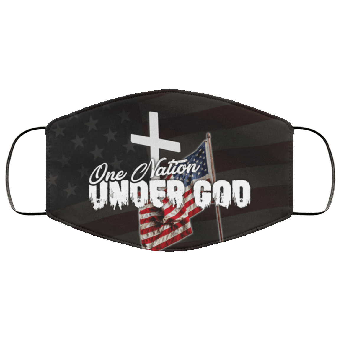 American Flag Cross One Nation Under God Washable Reusable Custom - Printed Cloth Face Mask Cover, White, Cloth Face Cover – Medium/Large