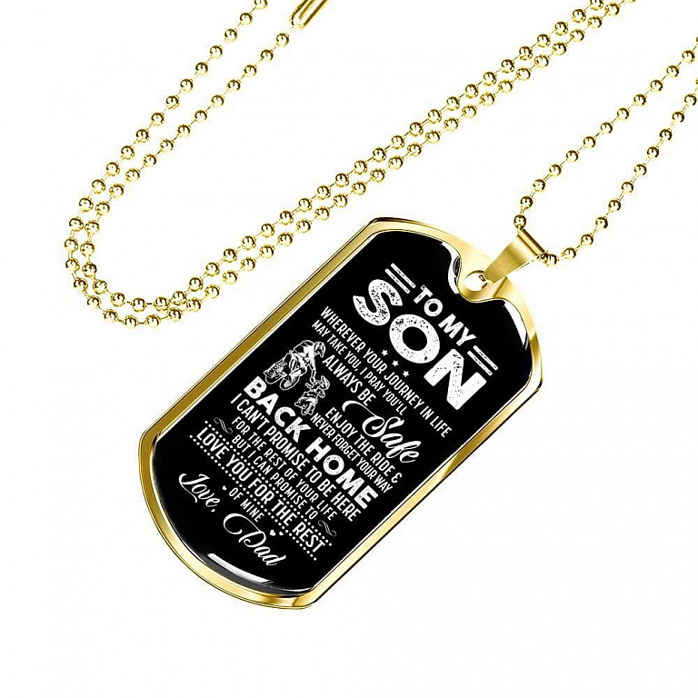 Dad to My Son Wherever Your Journey in Life May Take You I Pray You'll Always Be Safe Dog Tag Pendant Necklace - Dog Tag (Gold Plated)