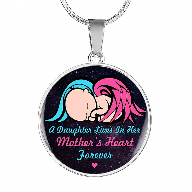 A Daughter Lives In Her Mother's Heart Forever Circle Pendant Necklace - In Memory Of Daughter Remembrance Gift - Circle Luxury Necklace (Silver)
