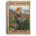Vintage Easily Distracted By Garden And Wine Wrapped Framed Canvas Prints - Unframed Poster, White, 0.75'' Framed Canvas