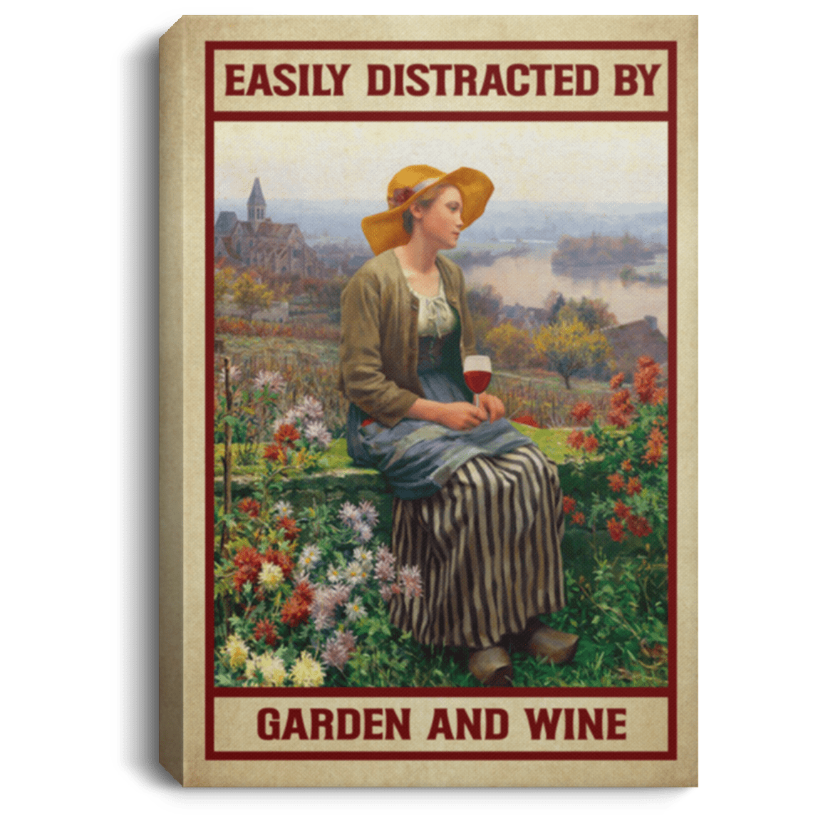 Vintage Easily Distracted By Garden And Wine Wrapped Framed Canvas Prints - Unframed Poster, White, 0.75'' Framed Canvas Vintage Easily Distracted By Garden And Wine Wrapped Framed Canvas Prints - Unframed Poster, White, 0.75'' Framed Canvas