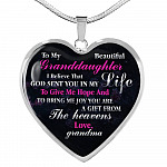 To My Beautiful Granddaughter I Believe That God Sent You In My Life Heart Pendant Necklace - Heart Luxury Necklace (Silver)