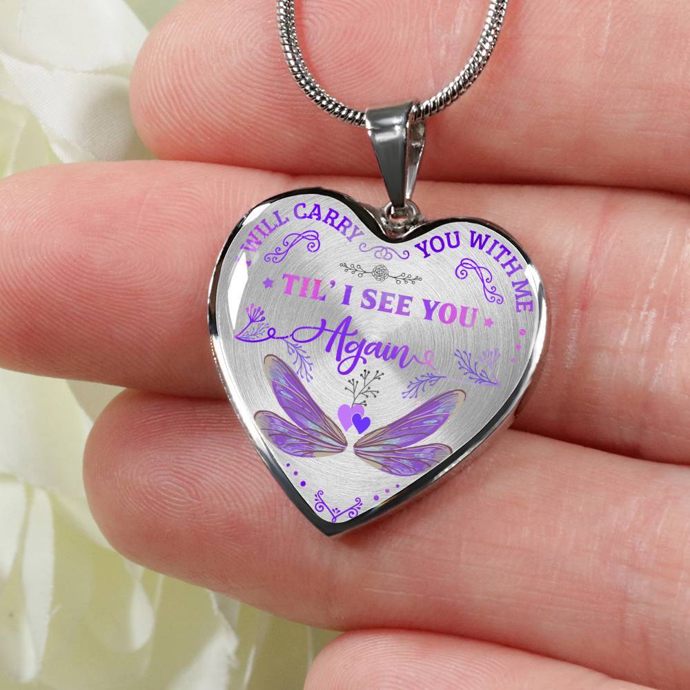 Dragonfly I Will Carry You with Me Til' I See You Again Heart Pendant Necklace - Heart Luxury Necklace (Silver) Dragonfly I Will Carry You with Me Til' I See You Again Heart Pendant Necklace - Heart Luxury Necklace (Silver)