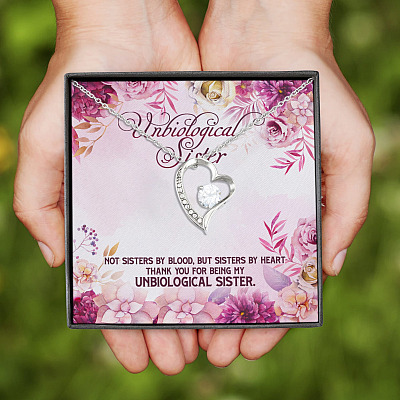 Alternative view of Unbiological Sister Not Sisters By Blood But Sisters By Heart Forever Love Heart Pendant Necklace