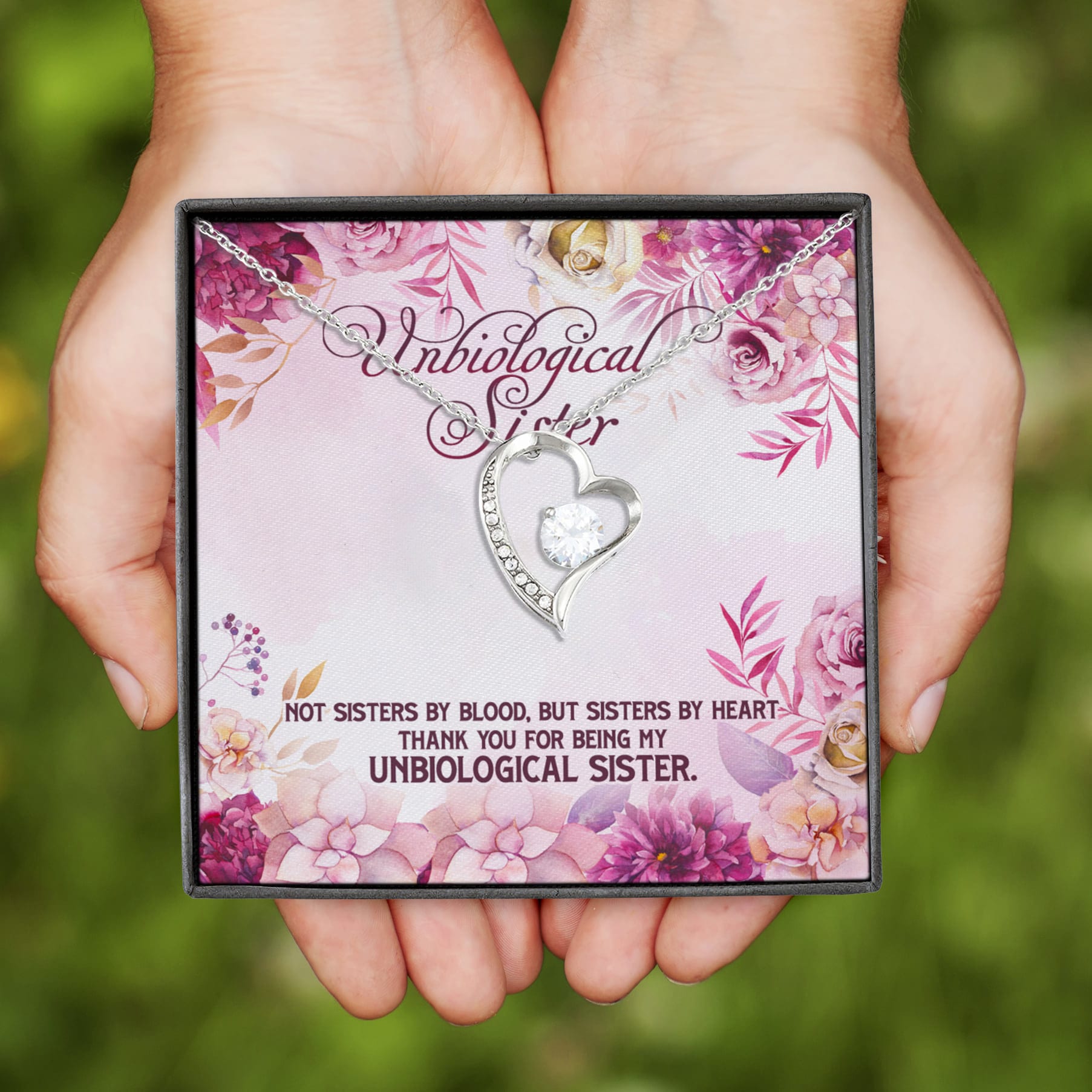 8VT. Unbiological Sister By Blood Forever Love Necklace (Silver)