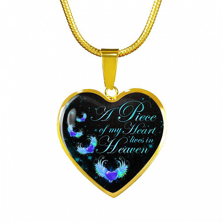 Angel Wings Heart a Piece of My Heart Lives in Heaven Heart Pendant Necklace - Heart Luxury Necklace (Gold Plated)