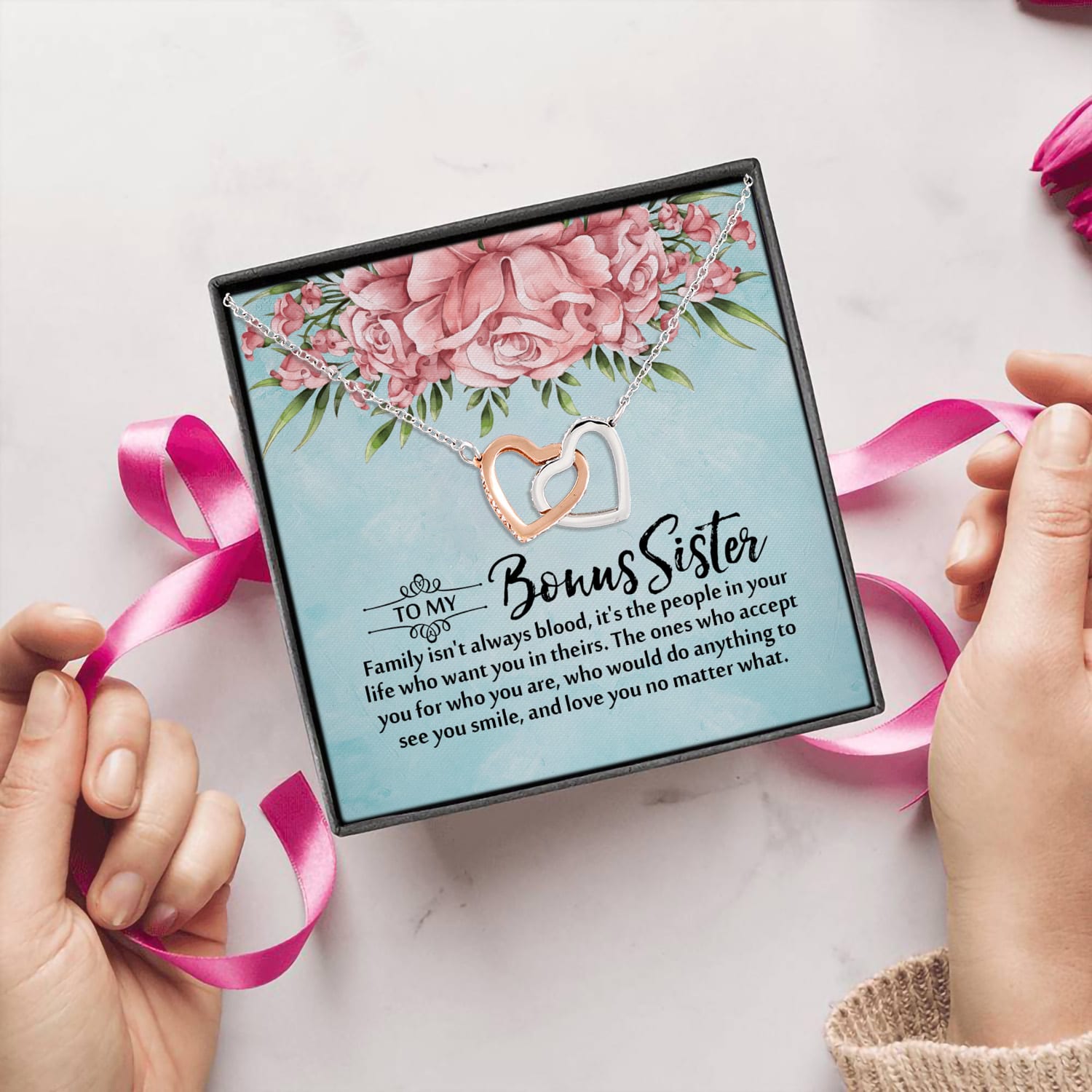 8O. Bonus Sister Card (5) Interlocking Hearts Necklace 5