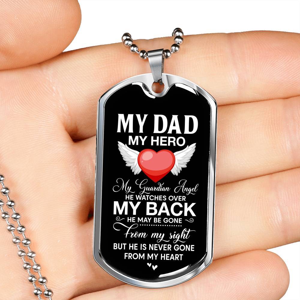 My Dad My Hero My Guardian Angel He Watches Over My Back Dog Tag Pendant Necklace - Dog Tag (Silver) My Dad My Hero My Guardian Angel He Watches Over My Back Dog Tag Pendant Necklace - Dog Tag (Silver)