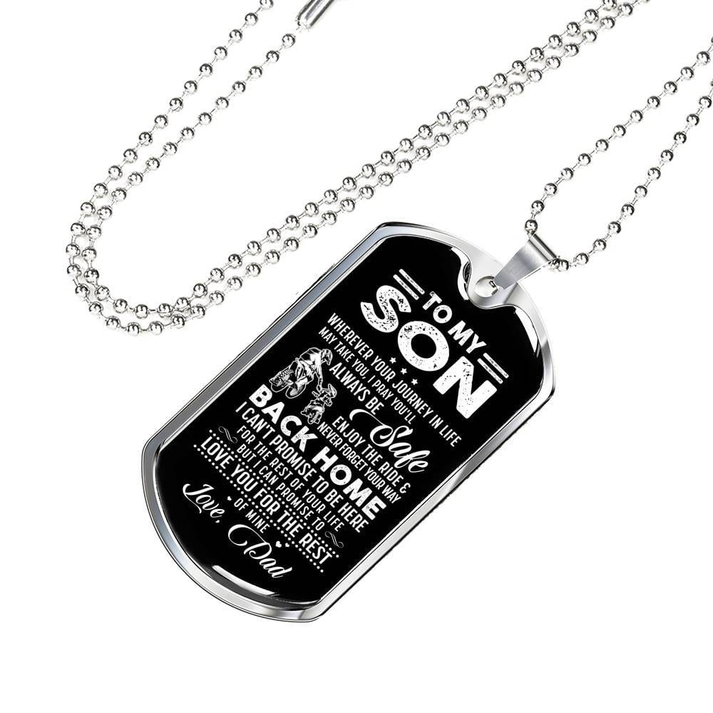 Dad to My Son Wherever Your Journey in Life May Take You I Pray You'll Always Be Safe Dog Tag Pendant Necklace - Dog Tag (Silver)
