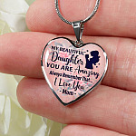 My Beautiful Daughter You Are Amazing Always Remember That I Love You Mom Heart Pendant Necklace - Heart Luxury Necklace (Silver)