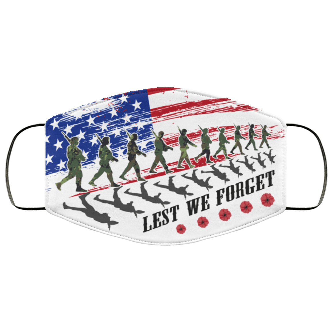 Lest We Forget Washable Reusable Custom - Printed Cloth Face Mask Cover - US Army Veteran Flag Mask, White, Cloth Face Cover – Medium/Large Lest We Forget Washable Reusable Custom - Printed Cloth Face Mask Cover - US Army Veteran Flag Mask, White, Cloth Face Cover – Medium/Large