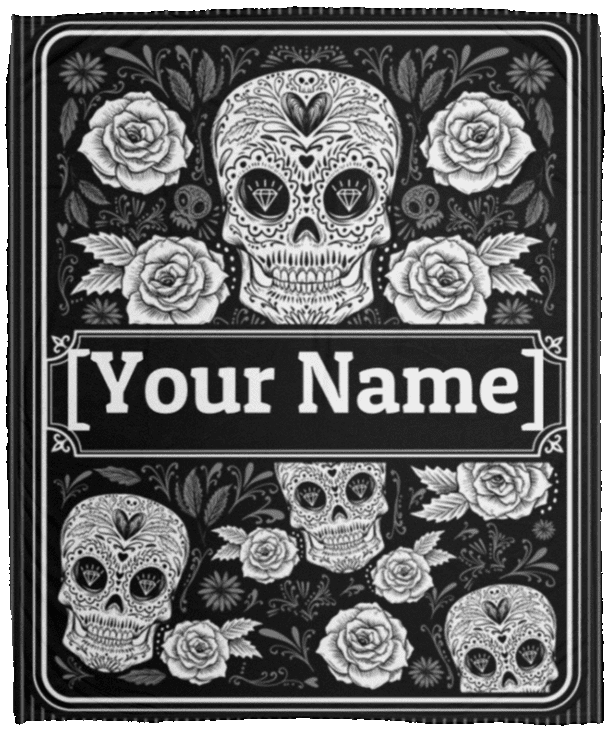 Personalized Sugar Skull Rose Fleece Blanket - Mink Blanket - Woven Blanket, White, Cozy Plush Fleece Blanket - 50x60