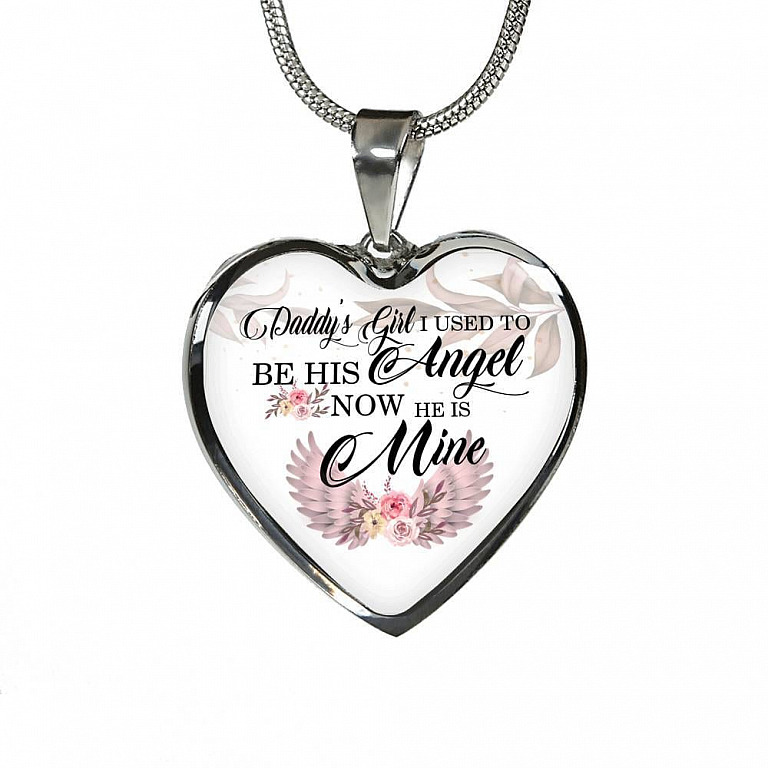 Daddy's Girl I Used to Be His Angel Now He Is Mine Heart Pendant Necklace - Heart Luxury Necklace (Silver)