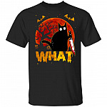 What Funny Murderous Black Cat With Knife Halloween Vintage T-Shirt - Black Cat Halloween Gifts, Black, Unisex T-Shirt