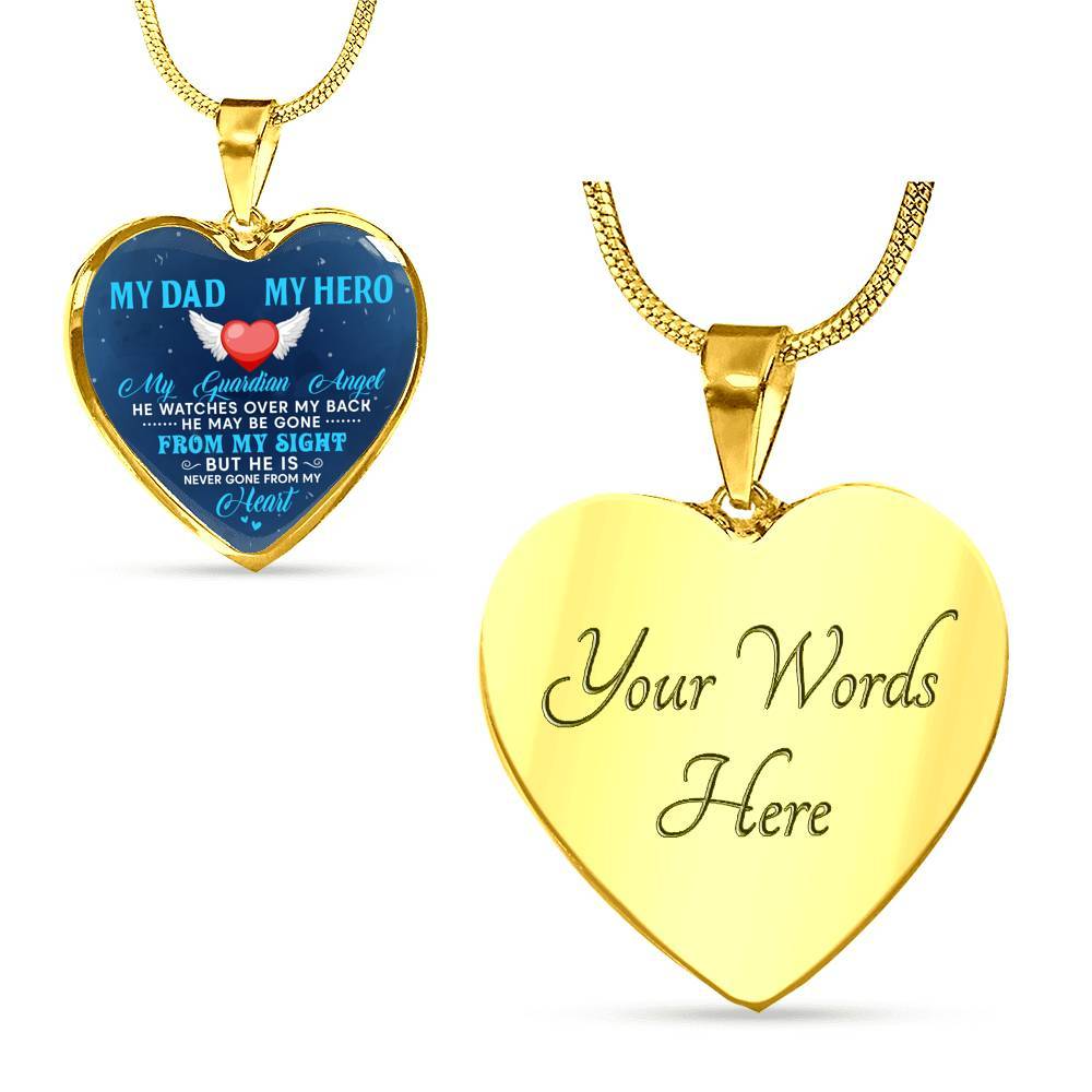 My Dad My Hero My Guardian Angel He Watches Over My Back Heart Pendant Necklace - Heart Luxury Necklace (Gold Plated) My Dad My Hero My Guardian Angel He Watches Over My Back Heart Pendant Necklace - Heart Luxury Necklace (Gold Plated)