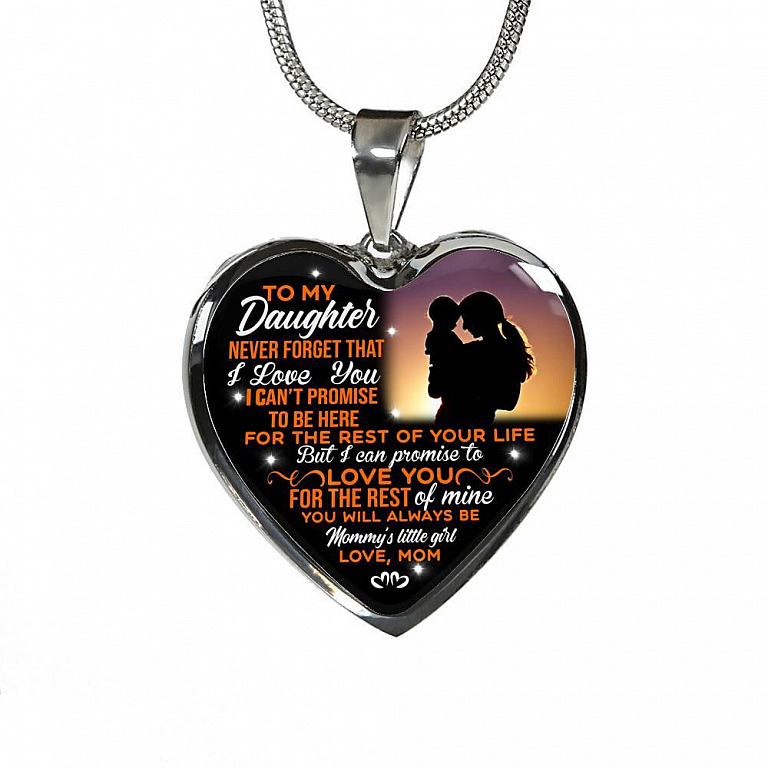 Mom To My Daughter Never Forget That I Love You Heart Pendant Necklace - Heart Luxury Necklace (Silver)