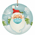 2020 Quarantined Santa Decorative Christmas Ornament Keepsake - Holiday Flat Circle Porcelain Ceramic Ornament - Holiday Decoration Gift, White, Ceramic Circle Ornament