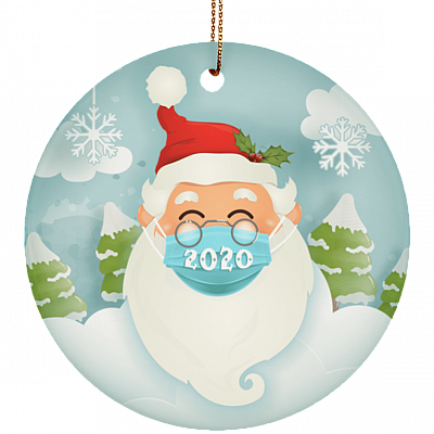 2020 Quarantined Santa Decorative Christmas Ornament Keepsake - Holiday Flat Circle Porcelain Ceramic Ornament - Holiday Decoration Gift, White, Ceramic Circle Ornament
