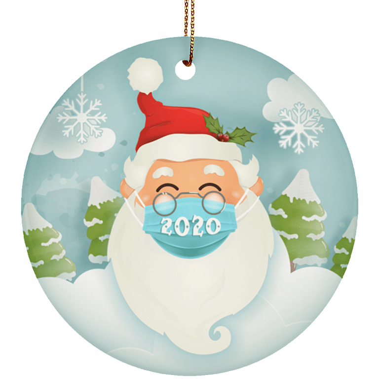 2020 Quarantined Santa Decorative Christmas Ornament Keepsake - Holiday Flat Circle Porcelain Ceramic Ornament - Holiday Decoration Gift, White, Ceramic Circle Ornament