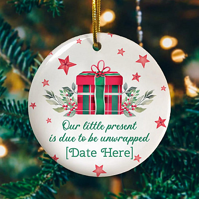 Alternative view of Personalized Our Little Present Is Due To Be Unwrapped New Baby Keepsake - First Baby Circle Ornament Keepsake