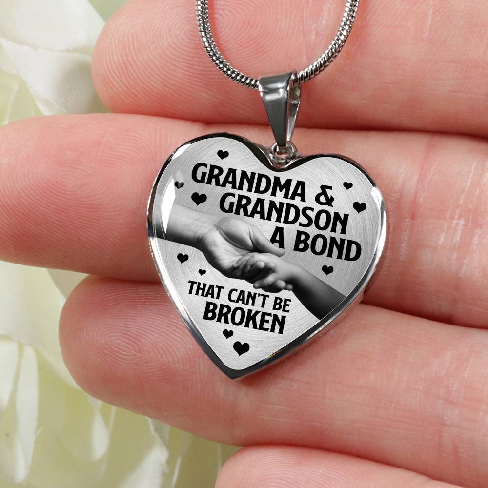 Grandma and Grandson a Bond That Can't Be Broken Heart Pendant Necklace - Heart Luxury Necklace (Silver) Grandma and Grandson a Bond That Can't Be Broken Heart Pendant Necklace - Heart Luxury Necklace (Silver)