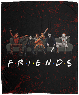 Friends Horror Movie Characters Halloween Horror Movie Watching Blanket Fleece Blanket - Premium Sherpa Blanket, White, Cozy Plush Fleece Blanket - 50x60