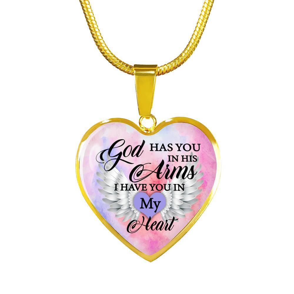 Angel Wing God Has You In His Arms I Have You in My Heart Heart Pendant Necklace - Heart Luxury Necklace (Gold Plated)