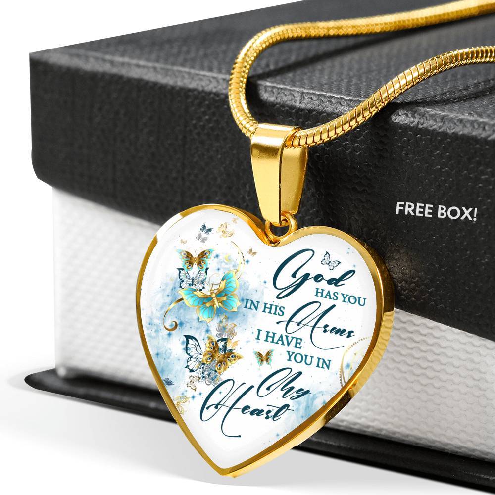 Butterfly God Has You In His Arms I Have You in My Heart Heart Pendant Necklace - Heart Luxury Necklace (Gold Plated)