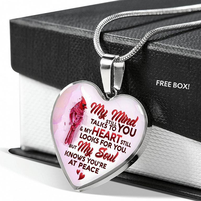 My Mind Still Talks To You My Heart Still Looks For You My Soul Knows You Are At Peace Heart Pendant Necklace - Heart Luxury Necklace (Silver)