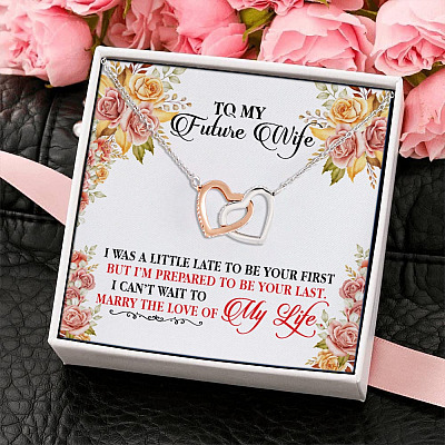 Alternative view of To My Future Wife I Was A Little Late To Be Your First Joined Interlocking Hearts Pendant Necklace
