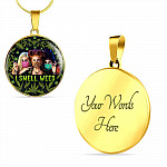I Smell Weed Hocus Three Witches Pocus Funny Halloween Luxury Circle Pendant Necklace - Circle Luxury Necklace (Gold Plated)